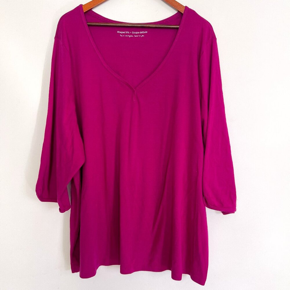 Penningtons Women Pink Shaped Fit V Neck 3/4 Sleeve Pullover Top Size 5X